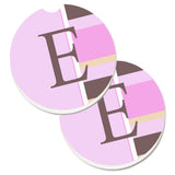 Caroline'S Treasures Letter E Initial Monogram - Pink Stripes Set Of 2 Cup Holder Car Coasters Cj1005-Ecarc, 2.56, Multicolor,