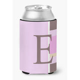 Letter E Initial Monogram - Pink Stripes Can Or Bottle Beverage Insulator Hugger