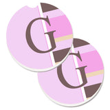 Caroline'S Treasures Letter G Initial Monogram - Pink Stripes Set Of 2 Cup Holder Car Coasters Cj1005-Gcarc, 2.56, Multicolor,