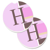 Caroline'S Treasures Letter H Initial Monogram - Pink Stripes Set Of 2 Cup Holder Car Coasters Cj1005-Hcarc, 2.56, Multicolor,
