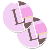 Caroline'S Treasures Letter L Initial Monogram - Pink Stripes Set Of 2 Cup Holder Car Coasters Cj1005-Lcarc, 2.56, Multicolor,