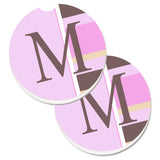 Caroline'S Treasures Letter M Initial Monogram - Pink Stripes Set Of 2 Cup Holder Car Coasters Cj1005-Mcarc, 2.56, Multicolor,