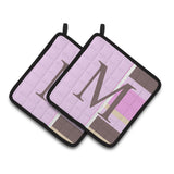 Caroline'S Treasures Letter M Initial Monogram - Pink Stripes Pair Of Pot Holders Cj1005-Mpthd, 7.5Hx7.5W, Multicolor