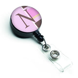 Caroline'S Treasures Letter N Initial Monogram, Pink Stripes Retractable Badge Reel, Multicolor (Cj1005-Nbr)