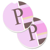 Caroline'S Treasures Letter P Initial Monogram - Pink Stripes Set Of 2 Cup Holder Car Coasters Cj1005-Pcarc, 2.56, Multicolor,