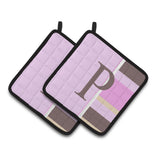 Caroline'S Treasures Letter P Initial Monogram - Pink Stripes Pair Of Pot Holders Cj1005-Ppthd, 7.5Hx7.5W, Multicolor
