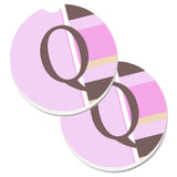 Caroline'S Treasures Letter Q Initial Monogram - Pink Stripes Set Of 2 Cup Holder Car Coasters Cj1005-Qcarc, 2.56, Multicolor,