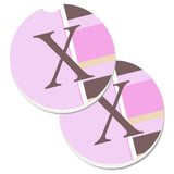 Caroline'S Treasures Letter X Initial Monogram - Pink Stripes Set Of 2 Cup Holder Car Coasters Cj1005-Xcarc, 2.56, Multicolor,