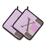 Caroline'S Treasures Letter X Initial Monogram - Pink Stripes Pair Of Pot Holders Cj1005-Xpthd, 7.5Hx7.5W, Multicolor