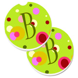 Caroline'S Treasures Letter B Monogram - Lime Green Set Of 2 Cup Holder Car Coasters Cj1010-Bcarc, 2.56, Multicolor