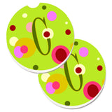 Caroline'S Treasures Letter C Monogram - Lime Green Set Of 2 Cup Holder Car Coasters Cj1010-Ccarc, 2.56, Multicolor