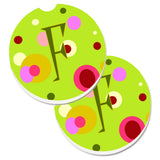 Caroline'S Treasures Letter F Monogram - Lime Green Set Of 2 Cup Holder Car Coasters Cj1010-Fcarc, 2.56, Multicolor