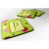 Caroline'S Treasures Cj1010-Pfc Monogram-Green Foam Coasters (Set Of 4), Initial Letter P, 3.5 H X 3.5 W, Multicolor
