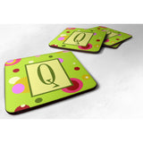 Caroline'S Treasures Cj1010-Qfc Monogram-Green Foam Coasters (Set Of 4), Initial Letter Q, 3.5 H X 3.5 W, Multicolor