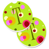 Caroline'S Treasures Letter T Monogram - Lime Green Set Of 2 Cup Holder Car Coasters Cj1010-Tcarc, 2.56, Multicolor
