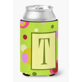 Letter T Initial Monogram - Green Can Or Bottle Beverage Insulator Hugger
