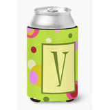 Letter V Initial Monogram - Green Can Or Bottle Beverage Insulator Hugger