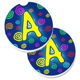 Caroline'S Treasures Letter A Monogram - Blue Swirls Set Of 2 Cup Holder Car Coasters Cj1011-Acarc, 2.56, Multicolor