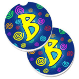 Caroline'S Treasures Letter B Initial Monogram - Blue Swirls Set Of 2 Cup Holder Car Coasters Cj1011-Bcarc, 2.56, Multicolor