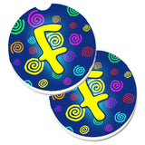 Caroline'S Treasures Letter F Initial Monogram - Blue Swirls Set Of 2 Cup Holder Car Coasters Cj1011-Fcarc, 2.56, Multicolor