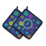 Caroline'S Treasures Letter I Initial Monogram - Blue Swirls Pair Of Pot Holders Cj1011-Ipthd, 7.5Hx7.5W, Multicolor