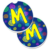 Caroline'S Treasures Letter M Initial Monogram - Blue Swirls Set Of 2 Cup Holder Car Coasters Cj1011-Mcarc, 2.56, Multicolor