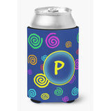 Letter P Initial Monogram - Blue Swirls Can Or Bottle Beverage Insulator Hugger
