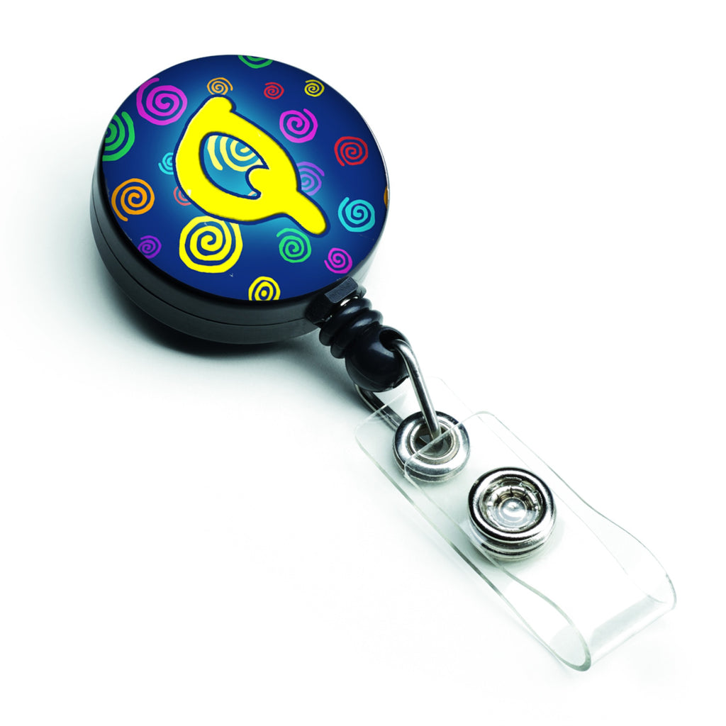 Caroline'S Treasures Letter Q Initial Monogram, Blue Swirls Retractable Badge Reel, Multicolor (Cj1011-Qbr)