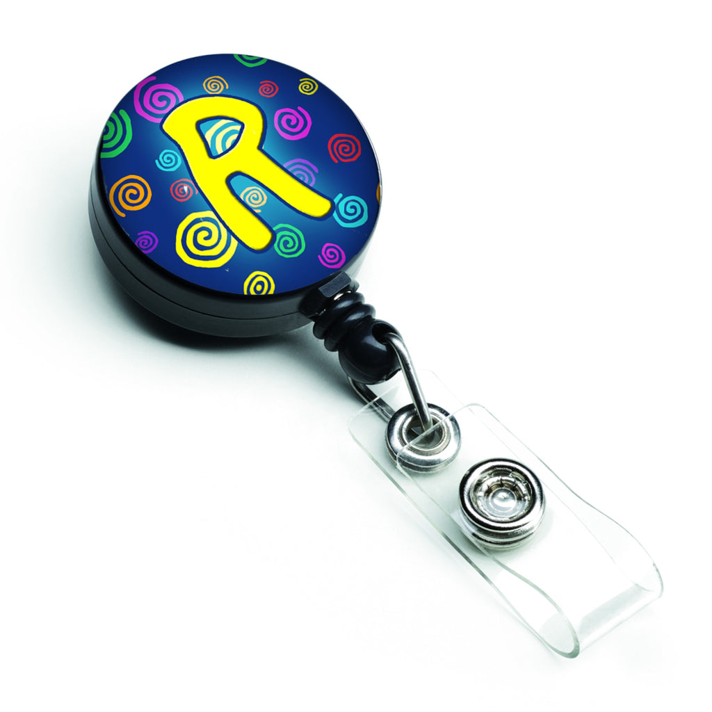Caroline'S Treasures Letter R Initial Monogram, Blue Swirls Retractable Badge Reel, Multicolor (Cj1011-Rbr)