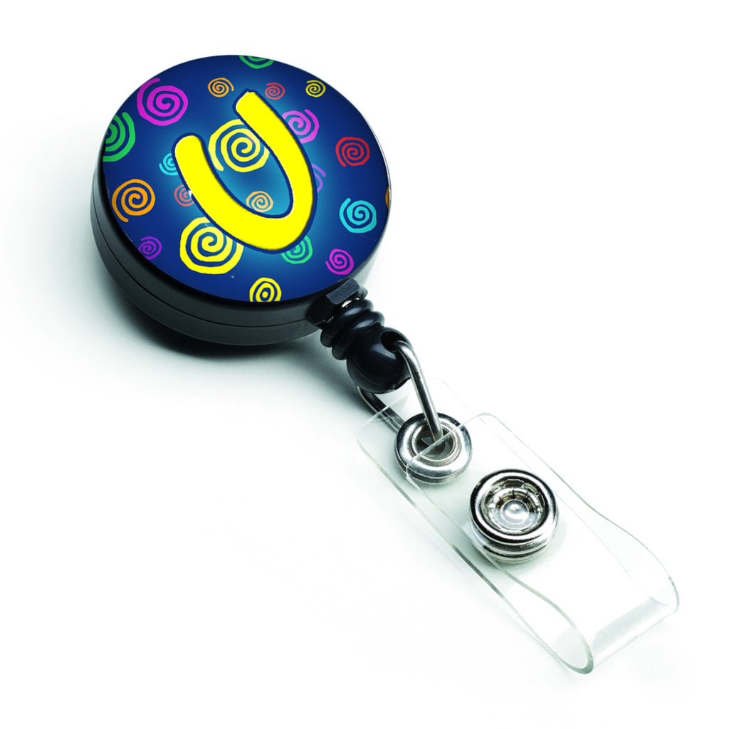 Caroline'S Treasures Letter U Initial Monogram, Blue Swirls Retractable Badge Reel, Multicolor (Cj1011-Ubr)