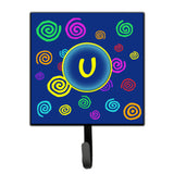 Caroline'S Treasures Cj1011-Ush4 Letter U Initial Monogram-Blue Swirls Leash Holder Or Key Hook, Small, Multicolor