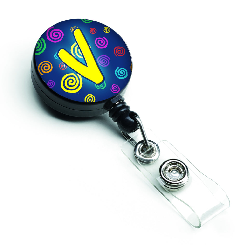 Caroline'S Treasures Letter V Initial Monogram, Blue Swirls Retractable Badge Reel, Multicolor (Cj1011-Vbr)