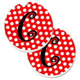 Caroline'S Treasures Letter C Initial Monogram Red Black Polka Dots Set Of 2 Cup Holder Car Coasters Cj1012-Ccarc, 2.56, Multi