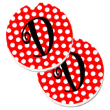 Caroline'S Treasures Letter D Initial Monogram Red Black Polka Dots Set Of 2 Cup Holder Car Coasters Cj1012-Dcarc, 2.56, Multi