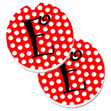 Caroline'S Treasures Letter E Initial Monogram Red Black Polka Dots Set Of 2 Cup Holder Car Coasters Cj1012-Ecarc, 2.56, Multi