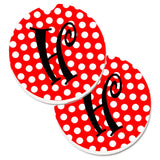 Caroline'S Treasures Letter H Initial Monogram Red Black Polka Dots Set Of 2 Cup Holder Car Coasters Cj1012-Hcarc, 2.56, Multi