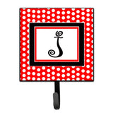 Caroline'S Treasures Cj1012-Jsh4 Letter J Initial Monogram-Red Black Polka Dots Leash Holder Or Key Hook, Small, Multicolor
