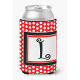 Letter L Initial Monogram - Red Black Polka Dots Can Or Bottle Beverage Insulator Hugger
