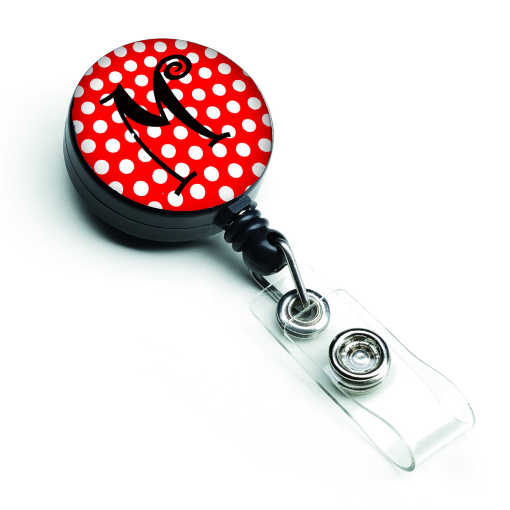 Caroline'S Treasures Letter M Monogram Red Black Polka Dots Retractable Badge Reel, Multicolor (Cj1012-Mbr)