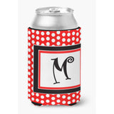 Letter M Initial Monogram - Red Black Polka Dots Can Or Bottle Beverage Insulator Hugger