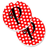 Caroline'S Treasures Letter P Initial Monogram Red Black Polka Dots Set Of 2 Cup Holder Car Coasters Cj1012-Pcarc, 2.56, Multi