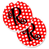 Caroline'S Treasures Letter R Initial Monogram Red Black Polka Dots Set Of 2 Cup Holder Car Coasters Cj1012-Rcarc, 2.56, Multi