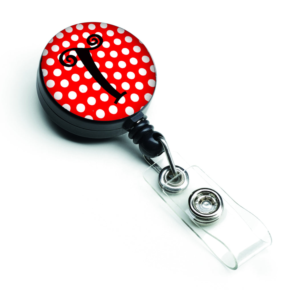 Caroline'S Treasures Monogram, Initial T Red Black Polka Dots Retractable Badge Reel, Multicolor (Cj1012-Tbr)