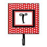 Caroline'S Treasures Cj1012-Tsh4 Letter T Initial Monogram-Red Black Polka Dots Leash Holder Or Key Hook, Small, Multicolor