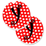 Caroline'S Treasures Monogram - Initial Y Red Black Polka Dots Set Of 2 Cup Holder Car Coasters Cj1012-Ycarc, 2.56, Multicolor