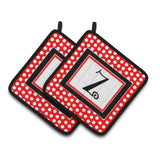 Caroline'S Treasures Monogram - Initial Z Red Black Polka Dots Pair Of Pot Holders Cj1012-Zpthd, 7.5Hx7.5W, Multicolor
