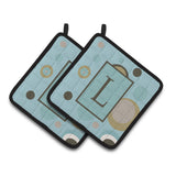 Caroline'S Treasures Monogram - Initial L Blue Dots Pair Of Pot Holders Cj1013-Lpthd, 7.5Hx7.5W, Multicolor
