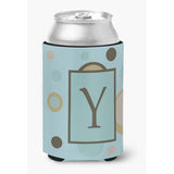 Letter Y Initial Monogram - Blue Dots Can Or Bottle Beverage Insulator Hugger