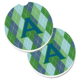 Caroline'S Treasures Letter A Monogram - Blue Argoyle Set Of 2 Cup Holder Car Coasters Cj1020-Acarc, 2.56, Multicolor