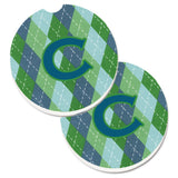 Caroline'S Treasures Monogram - Initial C Blue Argoyle Set Of 2 Cup Holder Car Coasters Cj1020-Ccarc, 2.56, Multicolor
